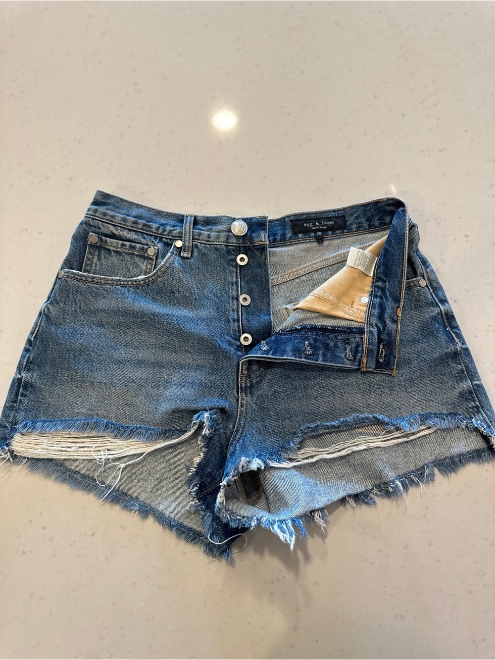 NWOT Rag & Bone Distressed Denim Jean Shorts Size 29 Dark Wash Casual Designer